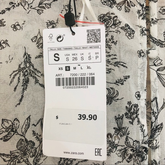 NWT -Zara Sheer Print Long Sleeve high low Top - Picture 7 of 7